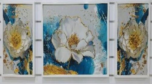 تابلو سه تیکه طرح گل طلاکوب کد1263